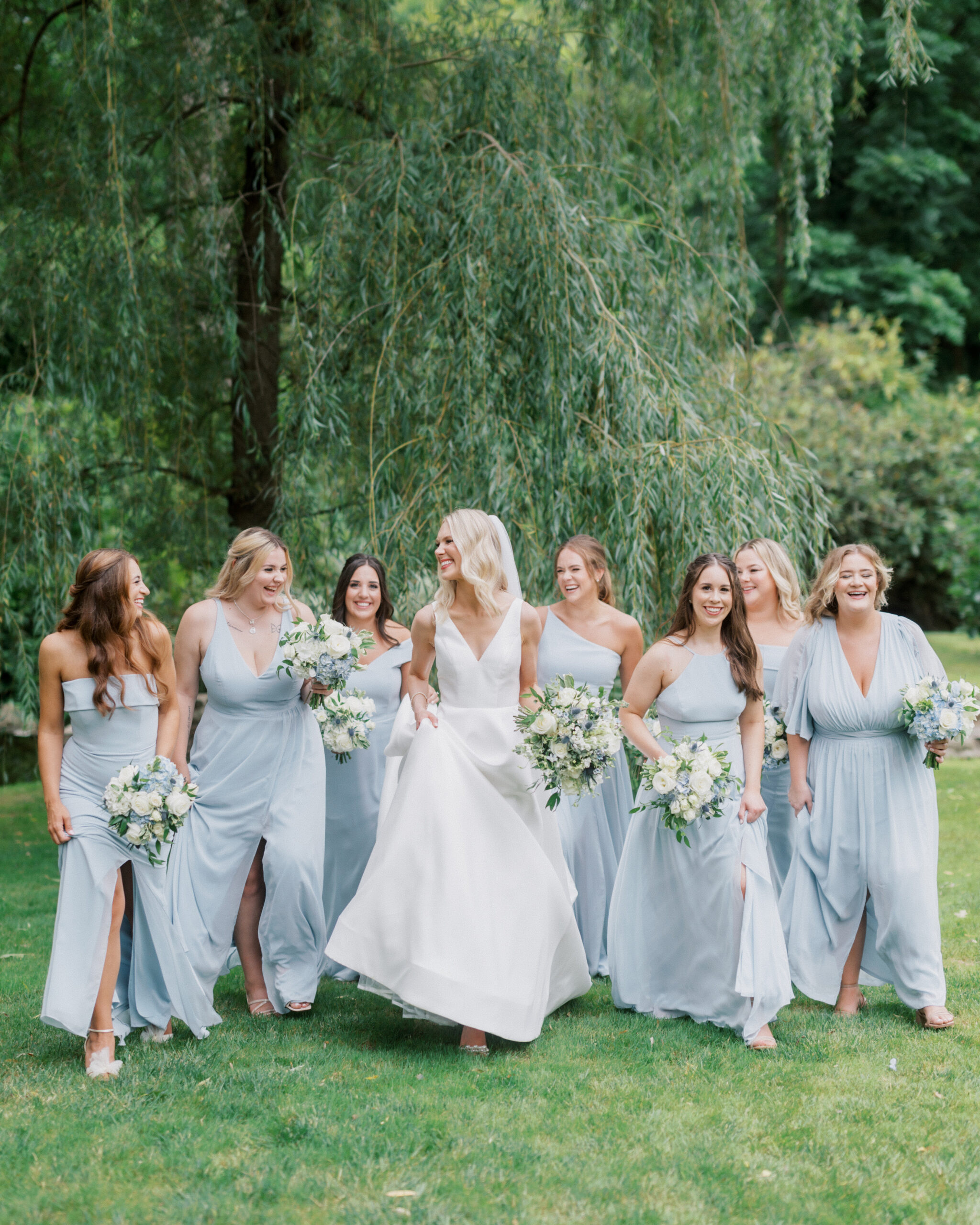 Mismatched Lux Chiffon Bridesmaid Dresses in Mist