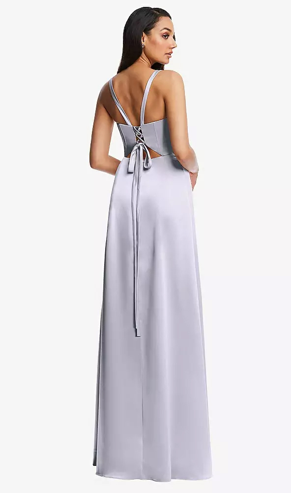 Lace Up Tie-back Corset Maxi Dress With Front Slit